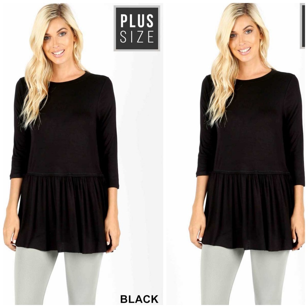 Plus Size 3/4 Ruffled Tunic